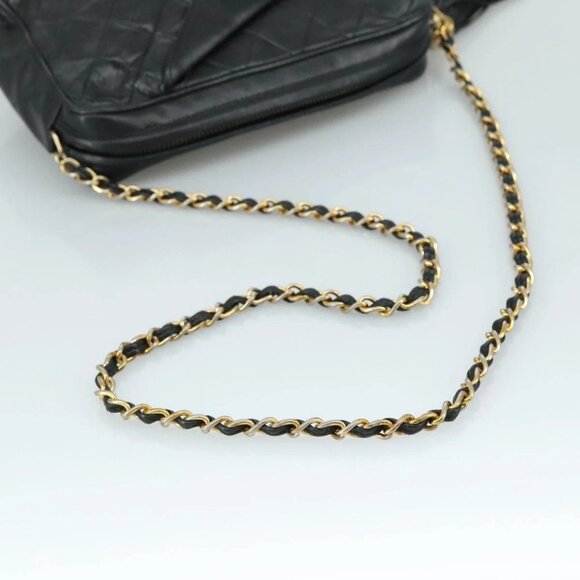 CHANEL Matelasse Chain Shoulder Bag Lamb Skin Black Gold CC Auth PP082 - Picture 8 of 16